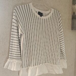 Lumiere Black and White Striped Ruffle Top